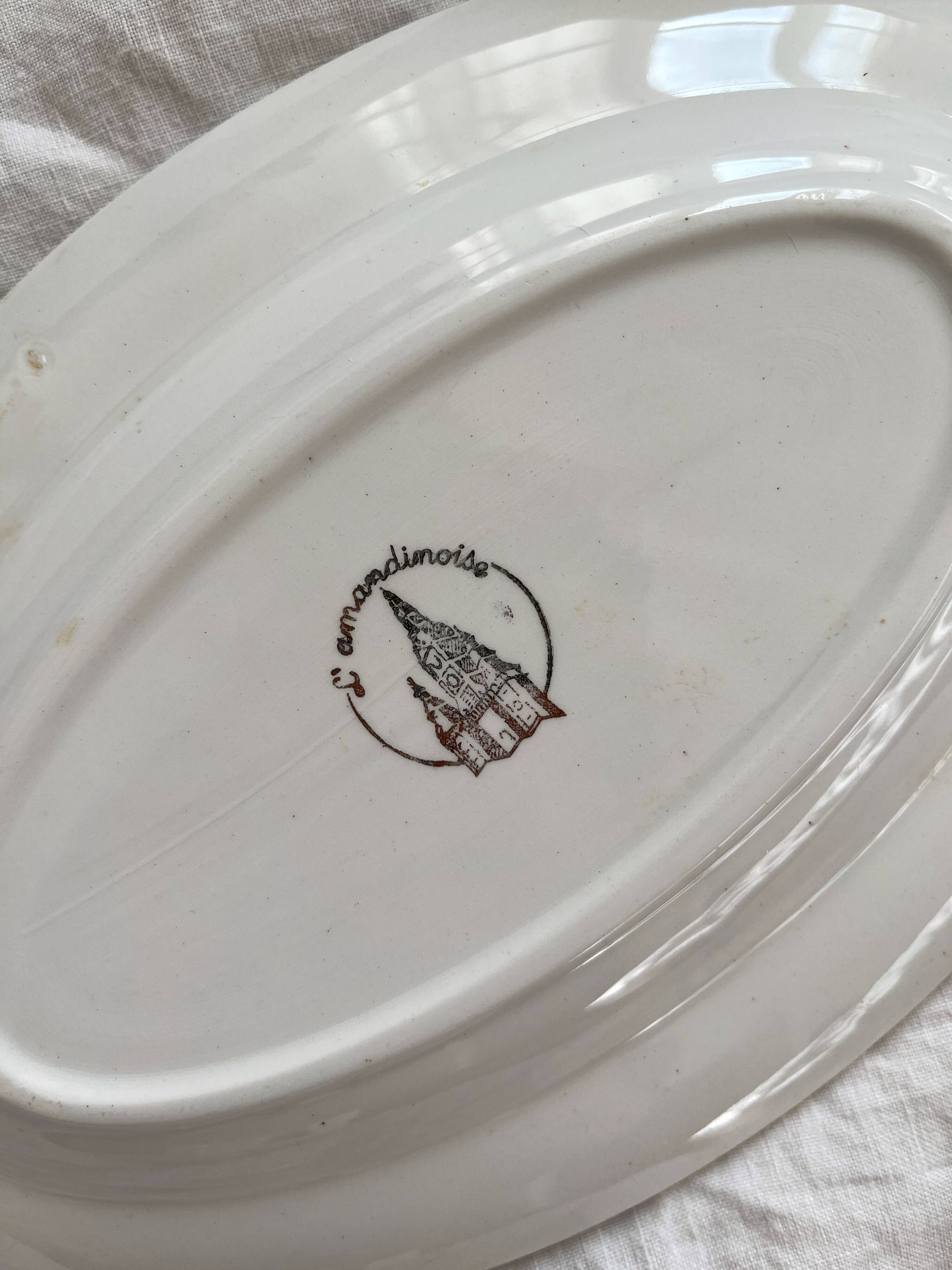 3 vintage yellow earthenware dishes with gold trim L'amandinoise