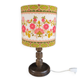 Bedside lamp with turned wooden base and floral shade - Ref 957