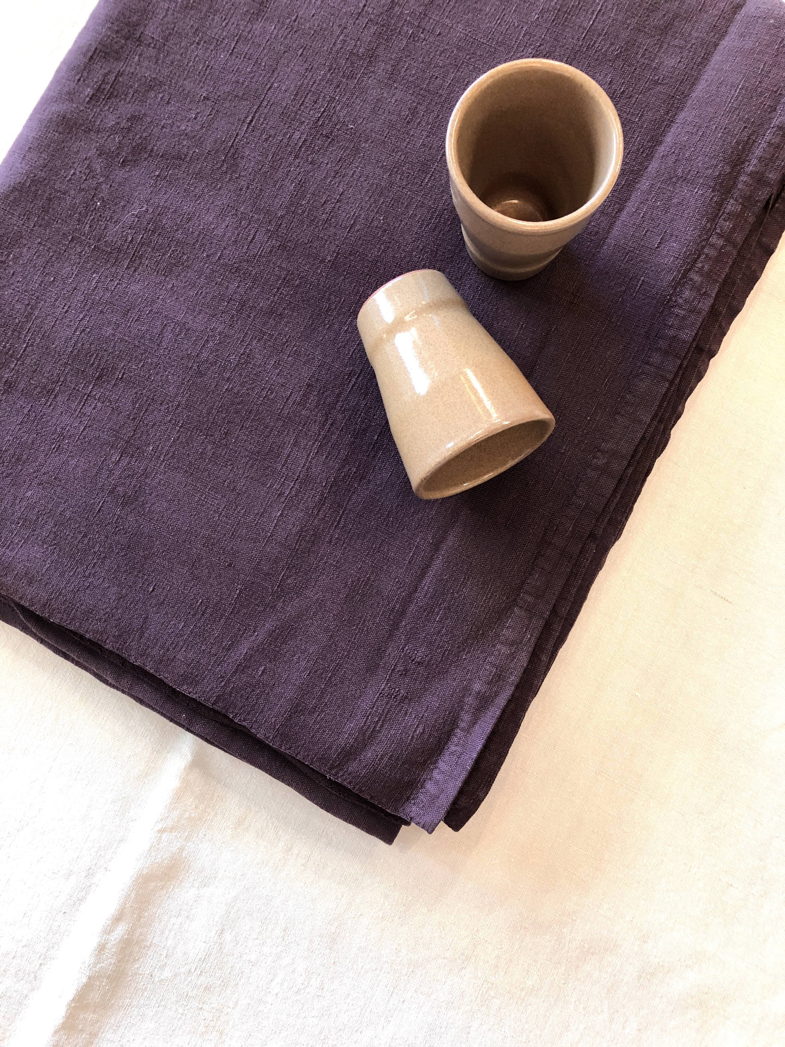 Old grape variety tablecloth in hemp tyed eggplant