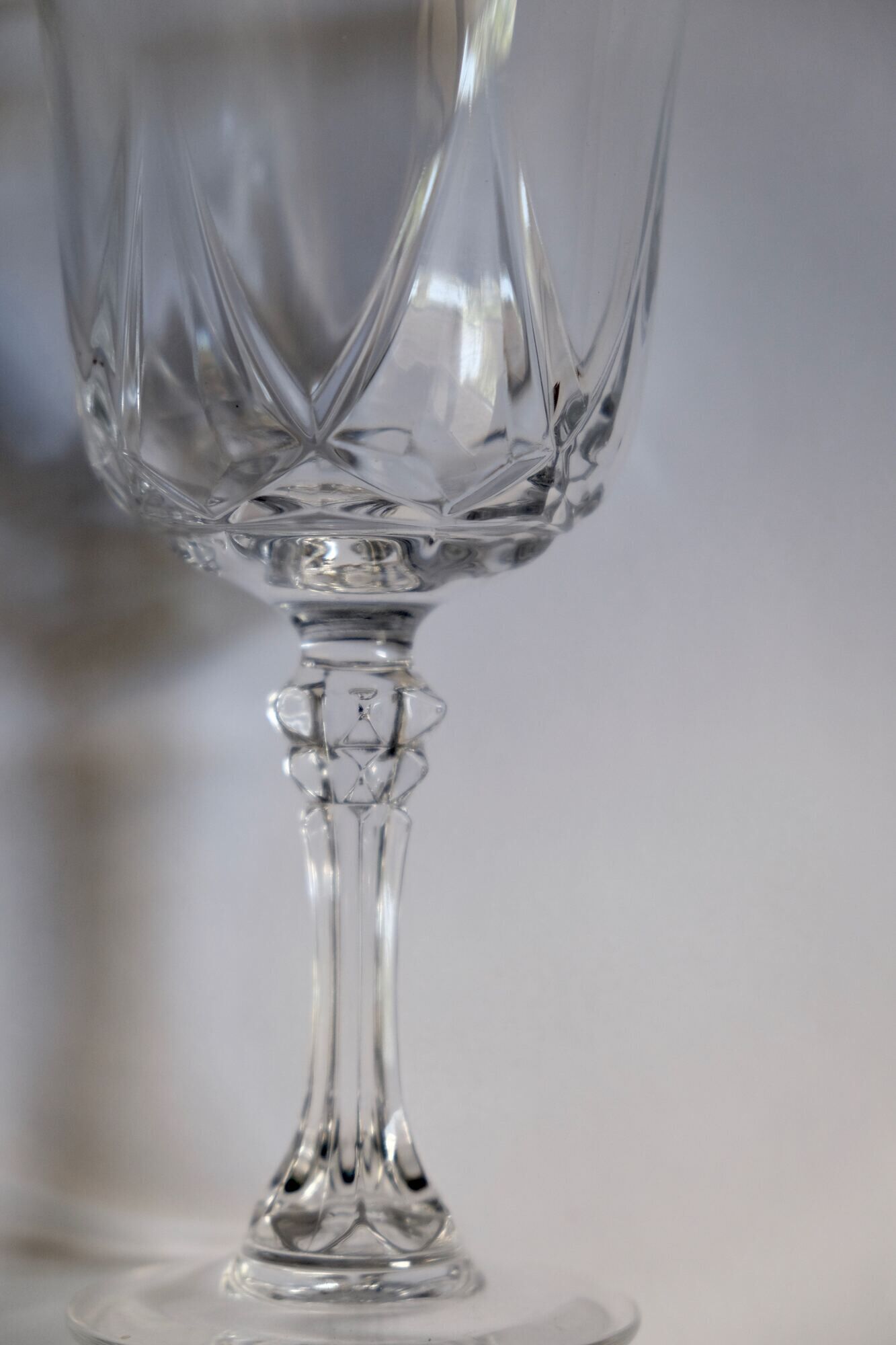 Set of 6 mid-century French crystal wine glasses