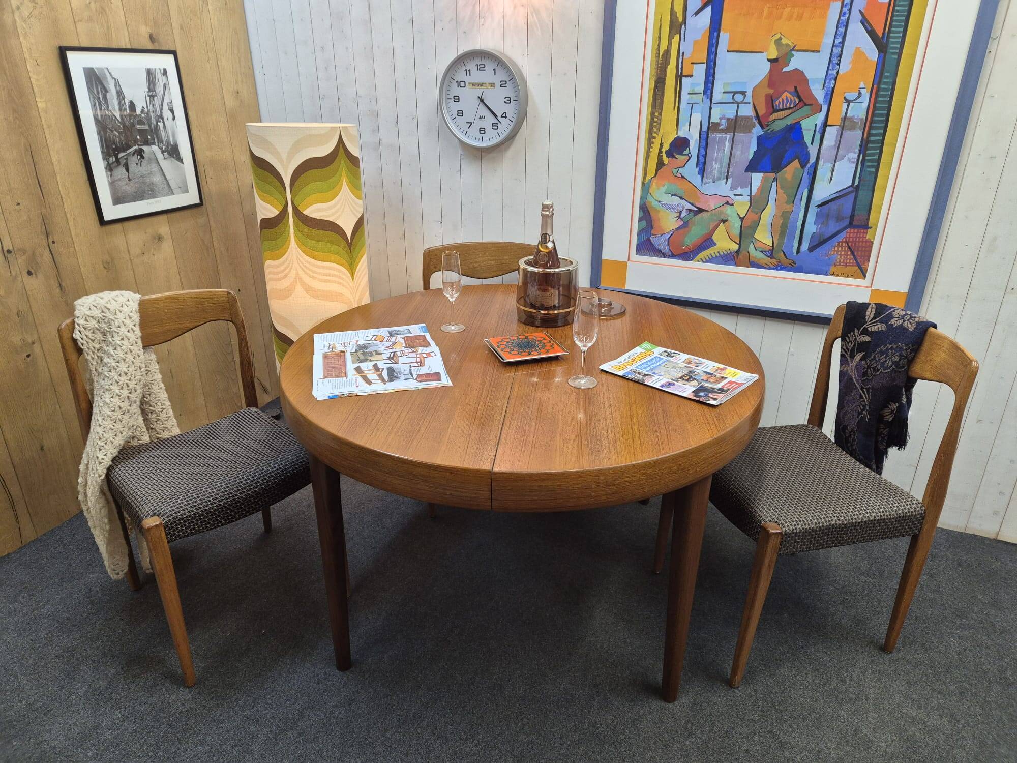 Vintage Scandinavian table with double butterfly extension.