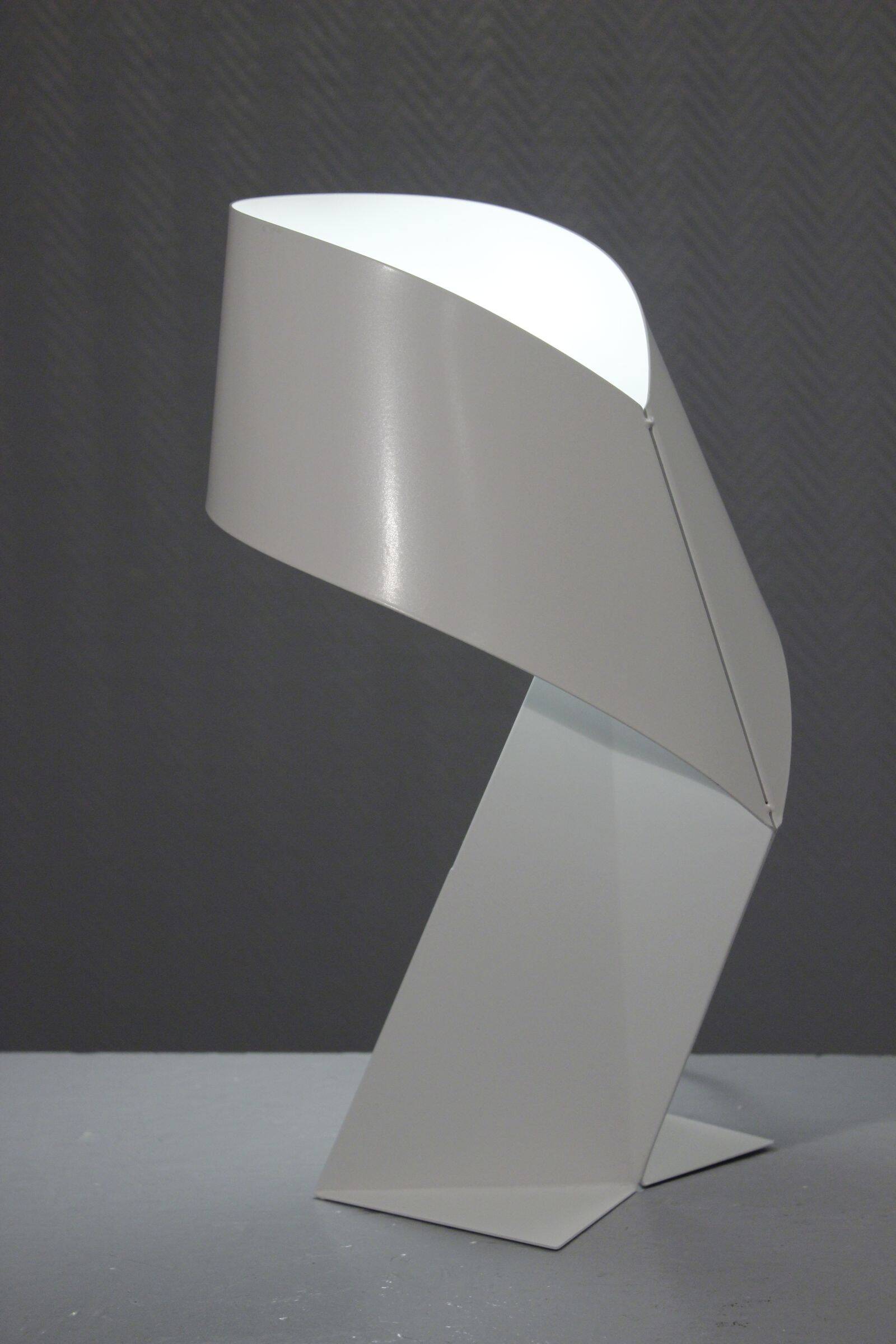Vintage lamp "Ribbon" folded metal lacquered white design by Claire Norcross & Habi