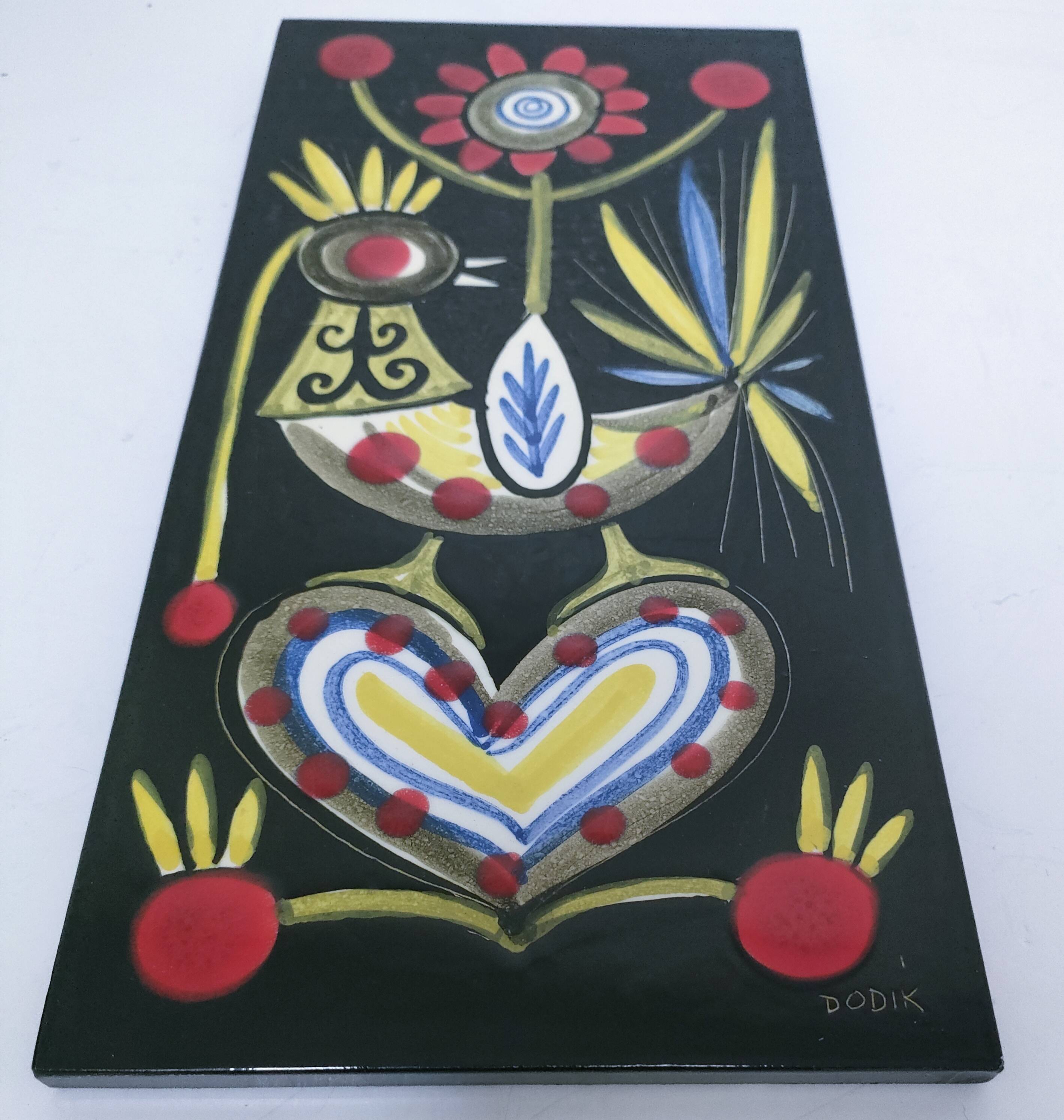 Ceramic wall plaque with bird decor by Dodik