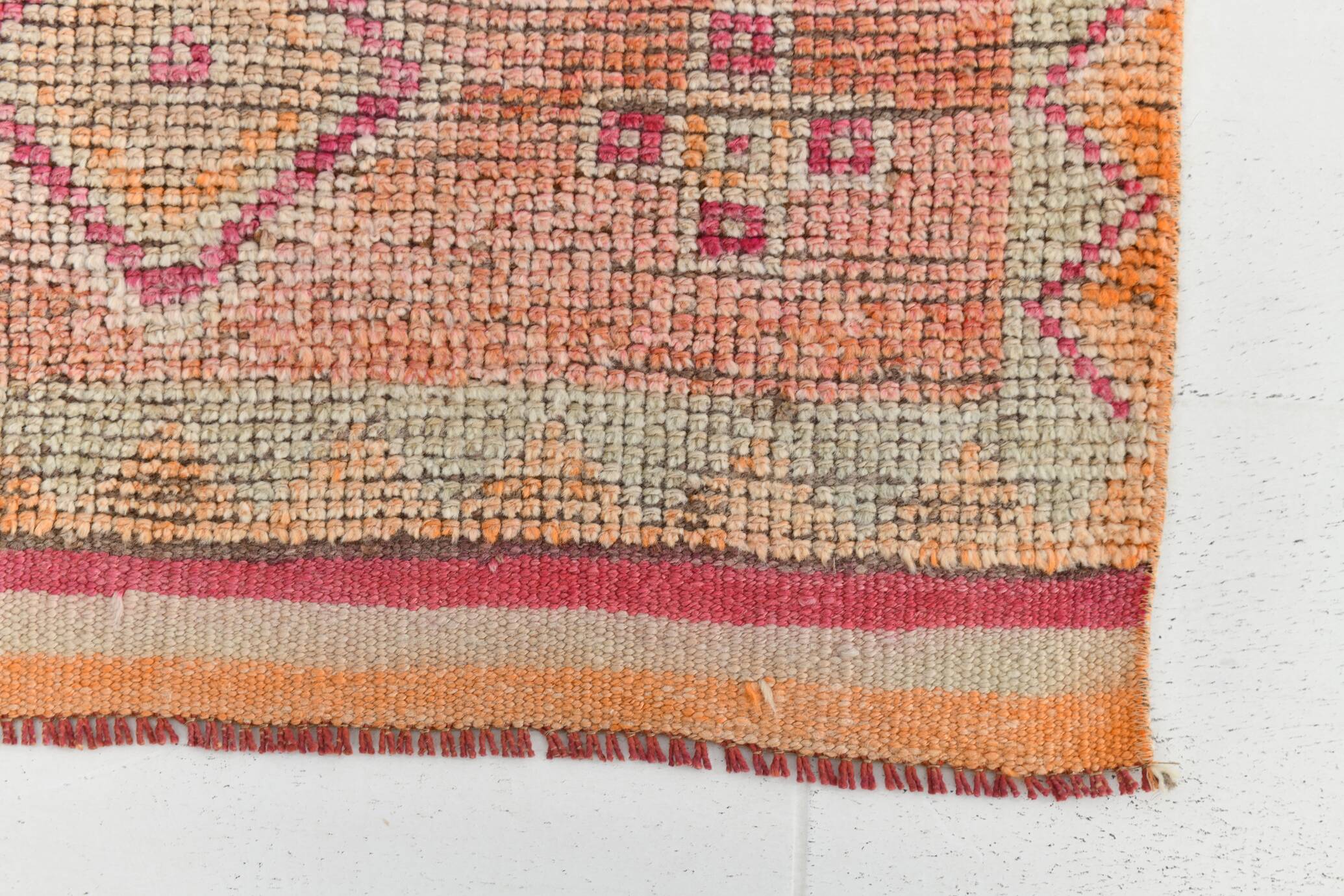 3x10 Coral Orange & Red Turkish Vintage Runner Rug, 98x322Cm