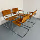 4 vintage tubular chairs with patinated leather designed by Mart Stam