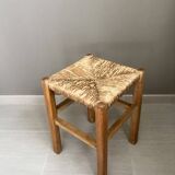 Wooden stool with straw seat