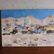 Huile sur toile village coloré