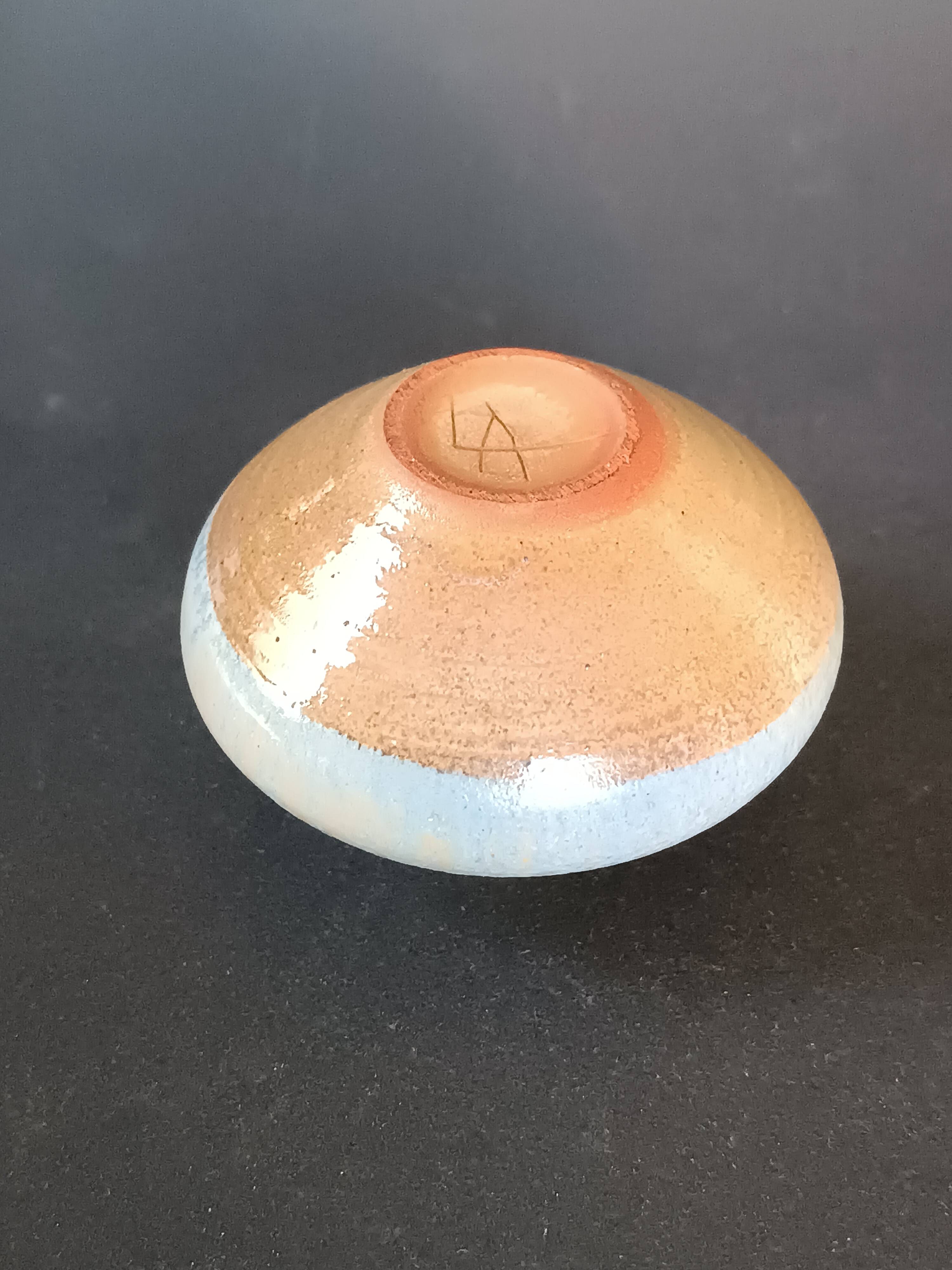 Glacier blue stoneware spherical ceramic Antonio Lampecco vintage