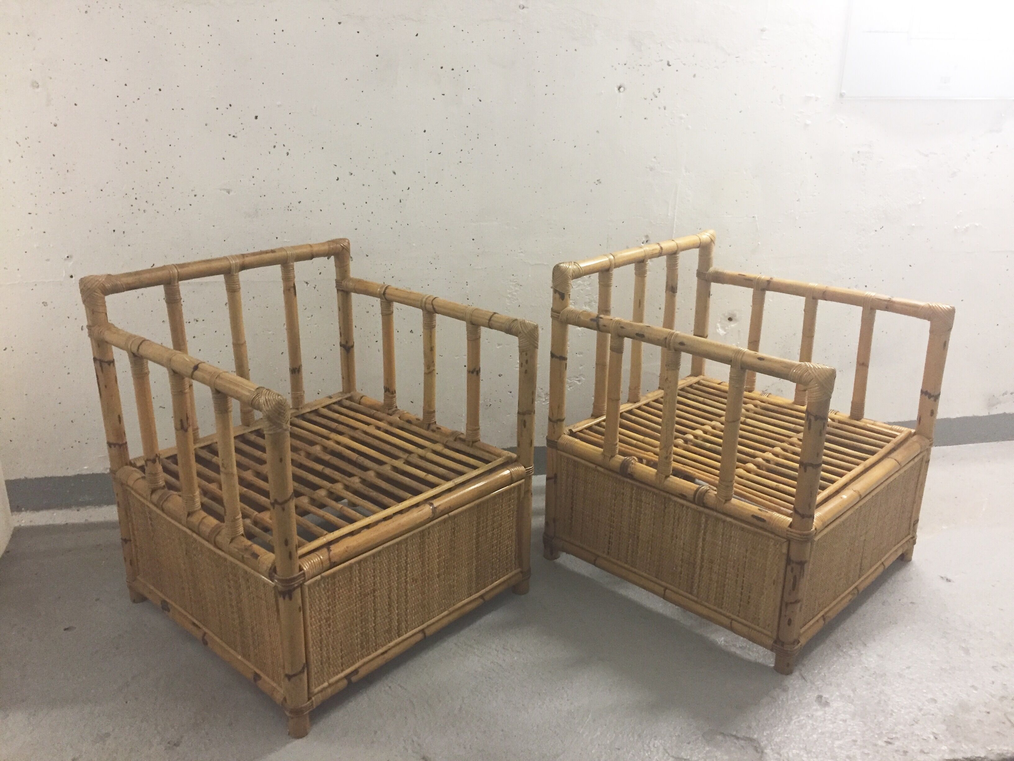Pair of bamboo and rattan armchairs 1970