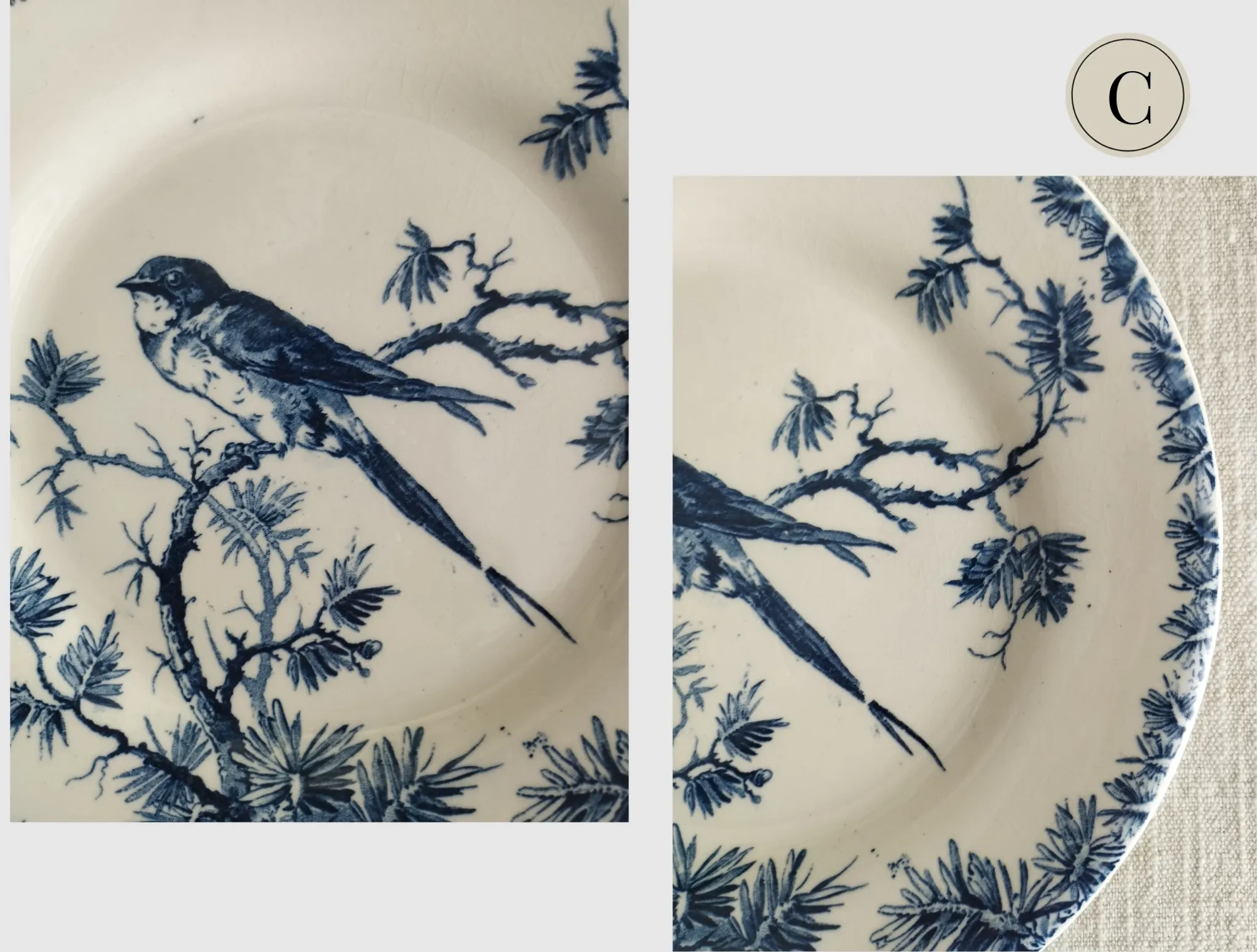 Gien "Provençal" - Set of 3 flat plates Ø 23 cm swallows
