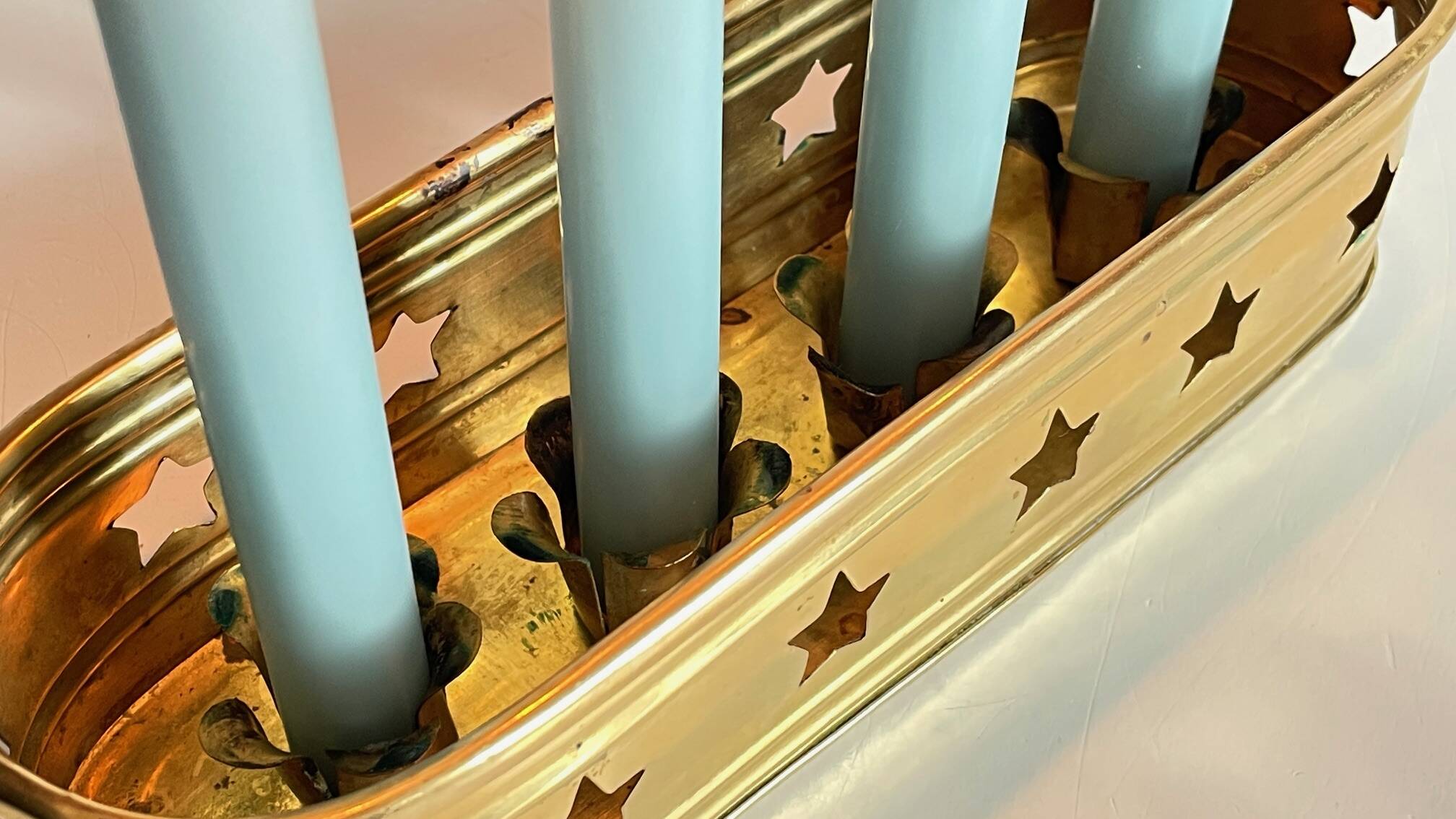 Bougeoir chandelier etoiles vintage laiton