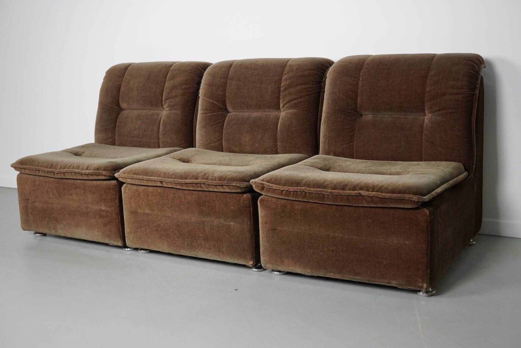 Vintage velvet brown / green modular sofa, 3-elements
