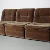 Vintage velvet brown / green modular sofa, 3-elements
