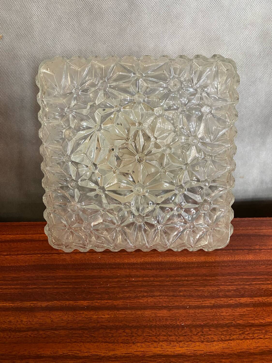 Antique Ceiling Light Sconce Molded Glass + Black Metal Bracket Vintage