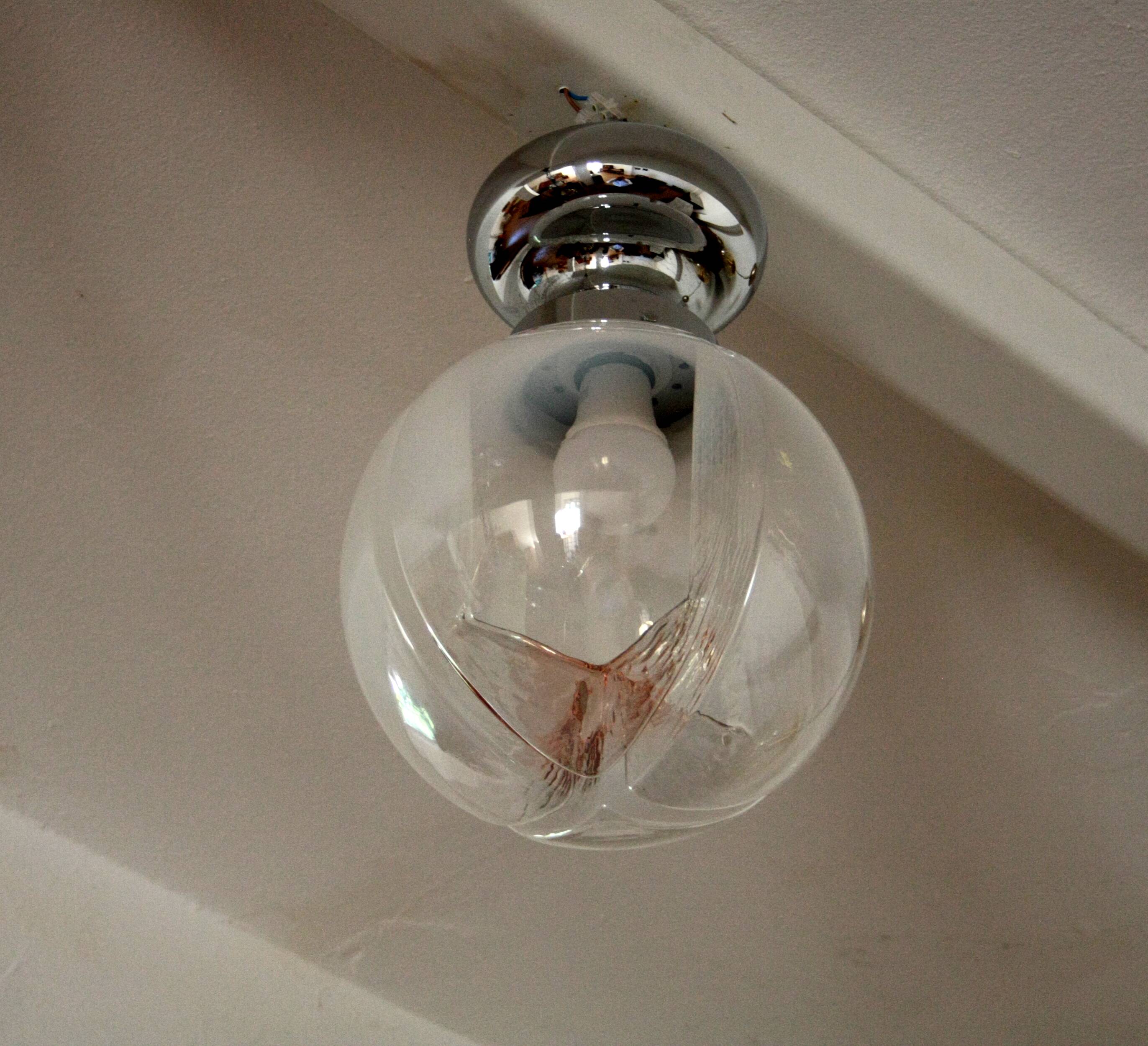 Plafonnier chromé, verre soufflé de Murano, Italie, années 1960