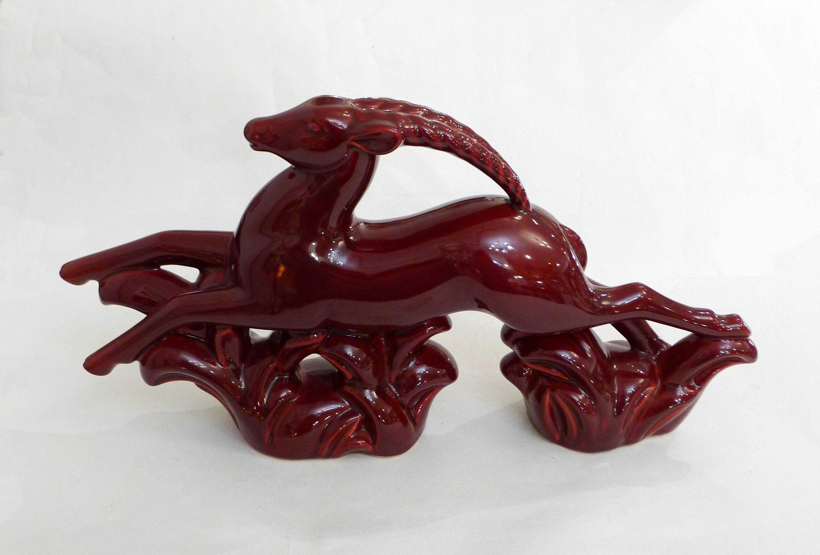 Art Deco Faience Gazelle Sculpture