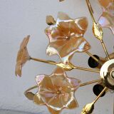 Murano Vintage Ceiling Light Orange Iridescent Flowers, 1970s