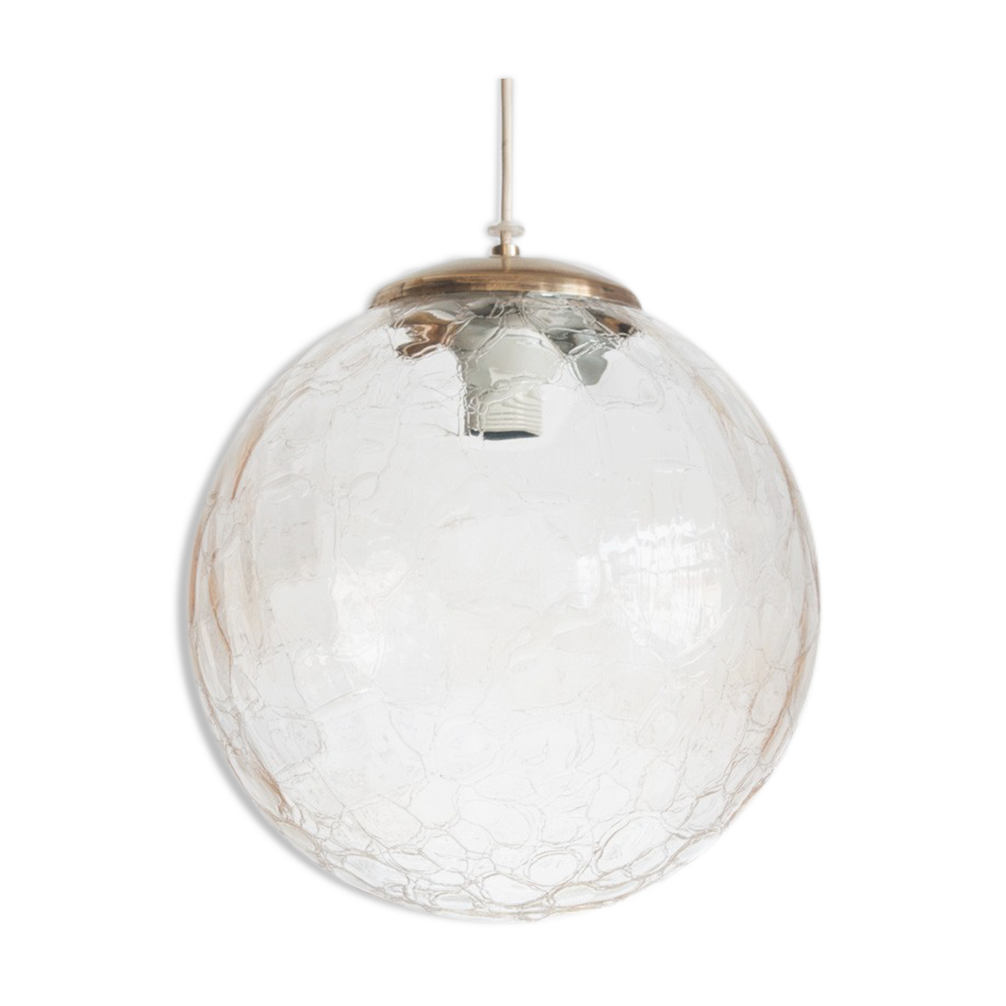 Vintage ceiling lamp in chrome metal and glass. France 1960