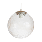 Vintage ceiling lamp in chrome metal and glass. France 1960