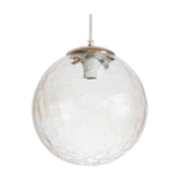 Vintage ceiling lamp in chrome metal and glass. France 1960