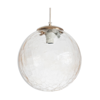 Vintage ceiling lamp in chrome metal and glass. France 1960