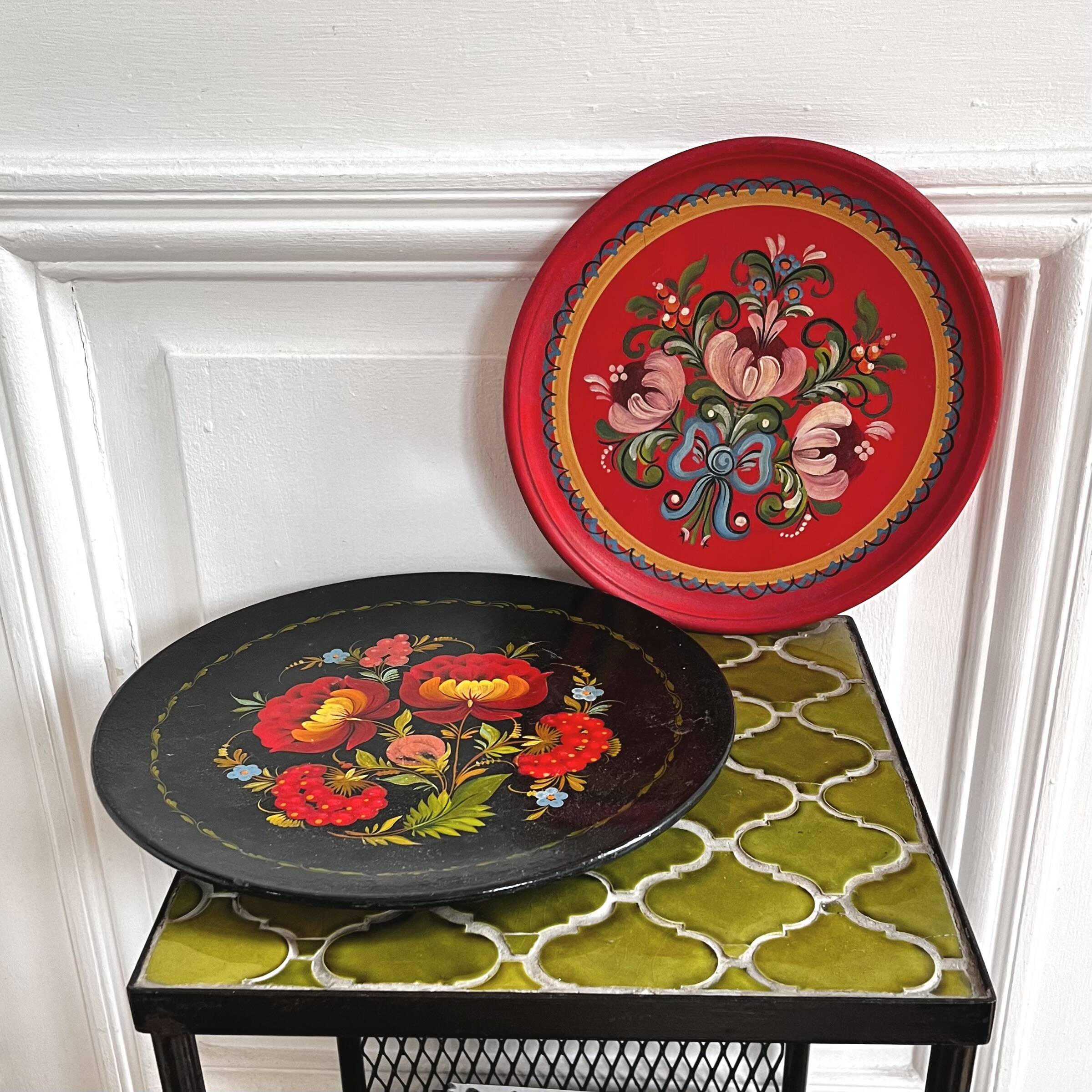 Hand-painted decorative wooden plates