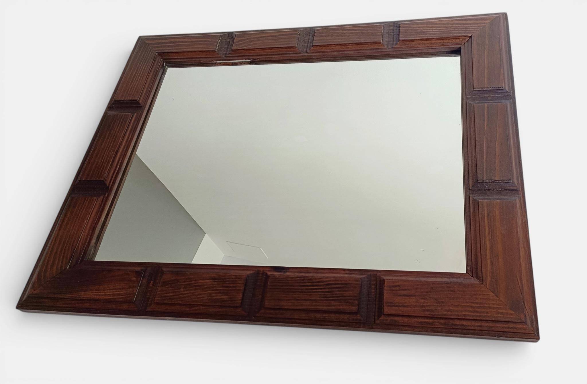 Mid-Century Spanish Oak Wall Mirror– Castilian Style, 1950s