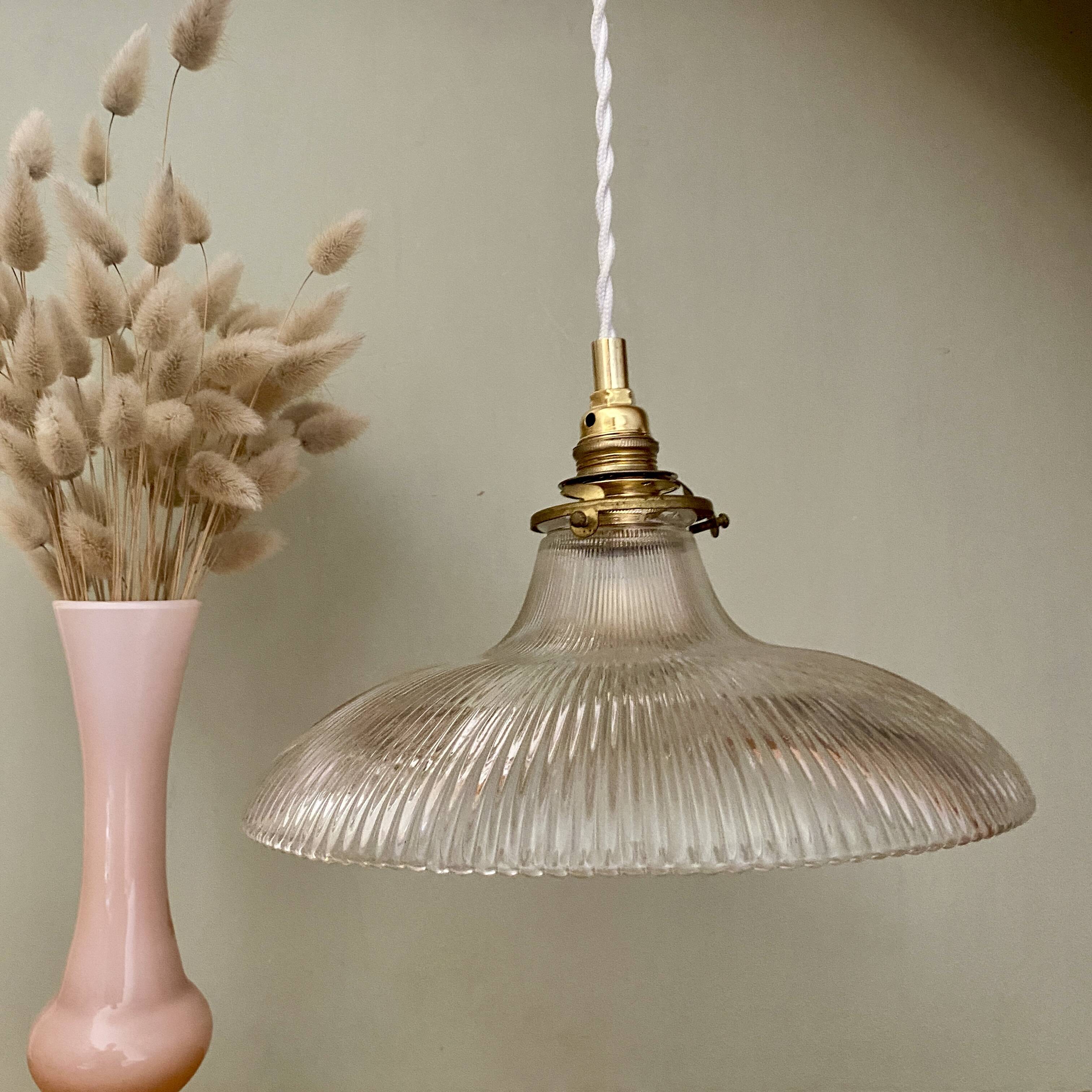 Vintage holophane glass lampshade pendant light