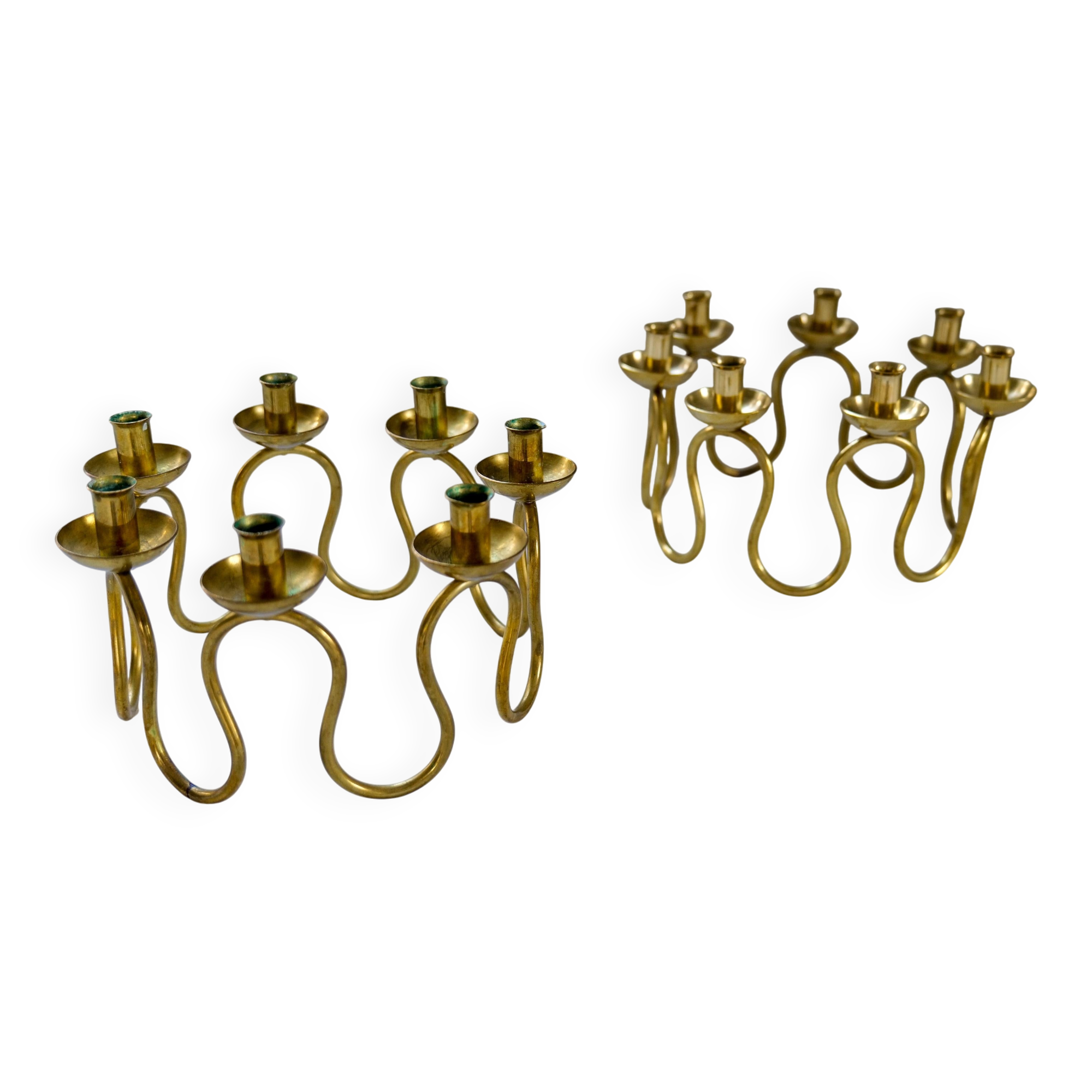 Art Deco brass chandeliers by Lars Holmström in Arvika, Sweden.