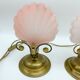 Pair of vintage brushed glass and brass shell lamps