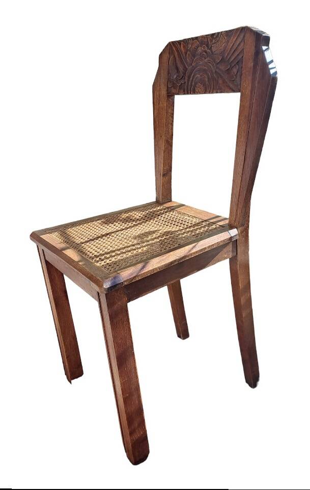 Art deco style chairs carved varnished wood honey brown color 1940