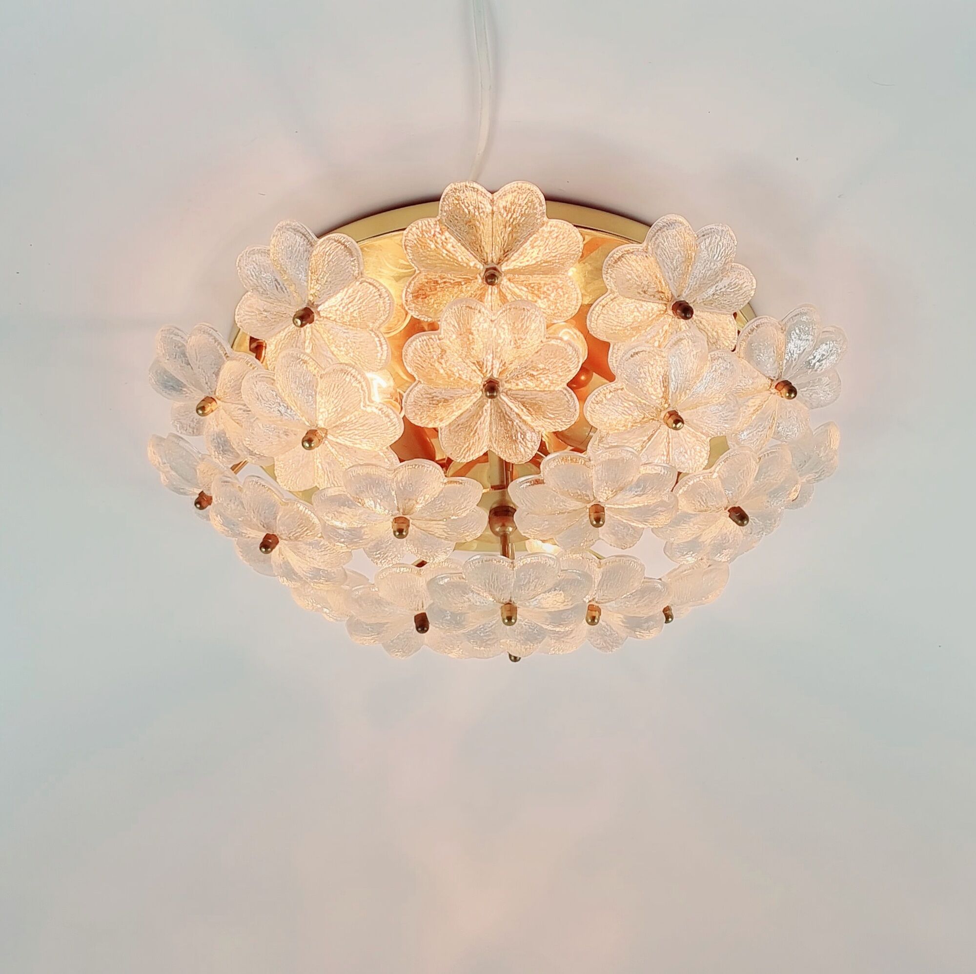 Mid-Century Floral Murano Glass Flush Mount by Ernst Palme for Palwa, Germany, 1960s