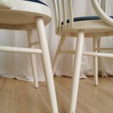 Set of 4 Vintage Bentwood White Dining Chairs in Ligna Style wit Blue Seat