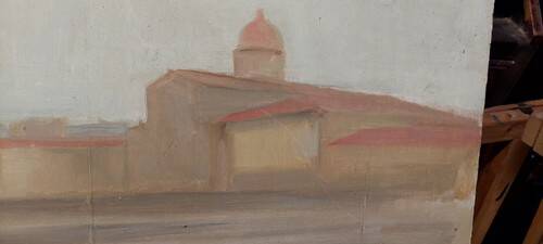 Oil painting on panel Florence View from San Frediano to Cestello early 1900