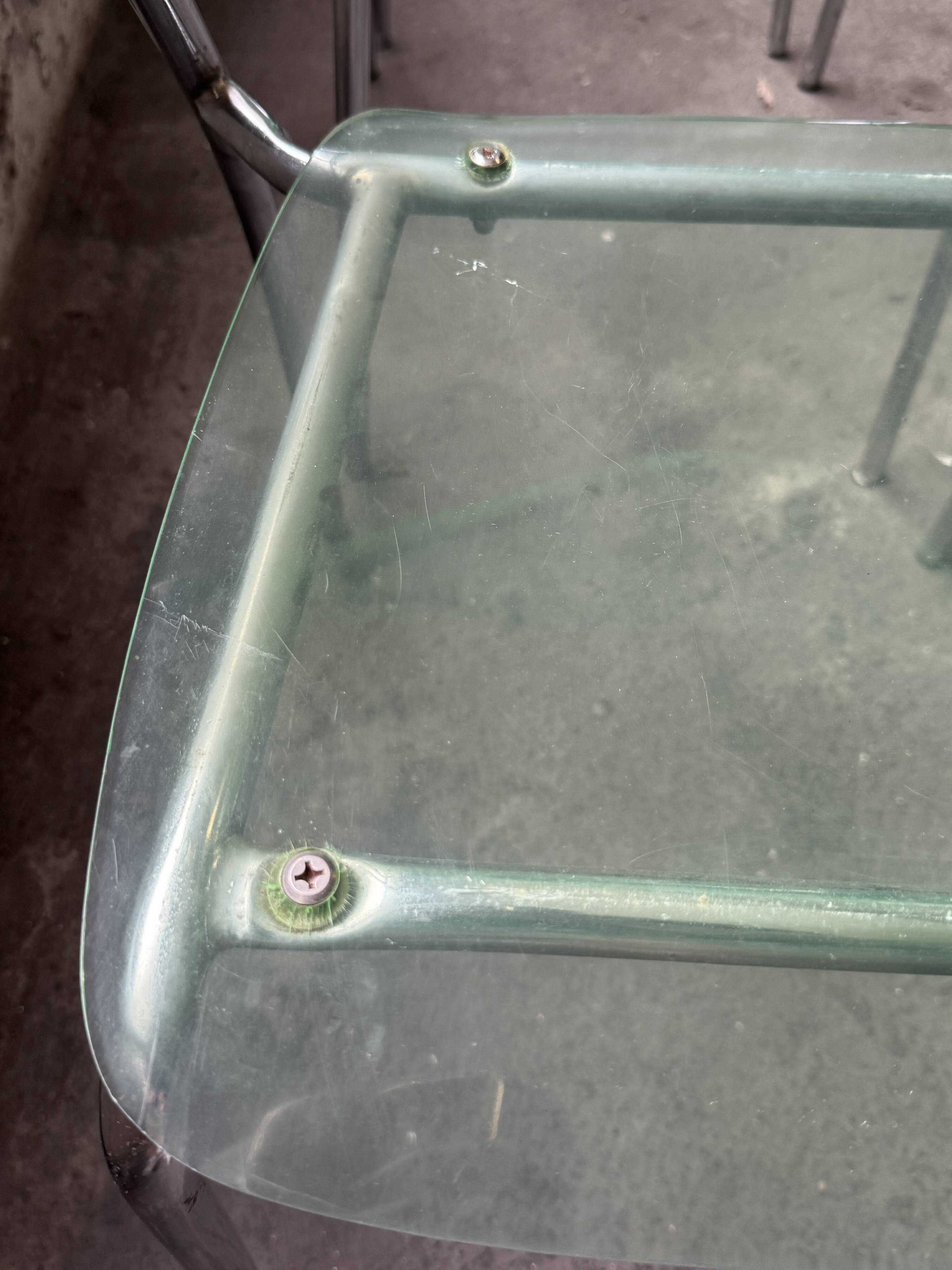 set of 4 designer chrome and plexiglass chairs, 80s