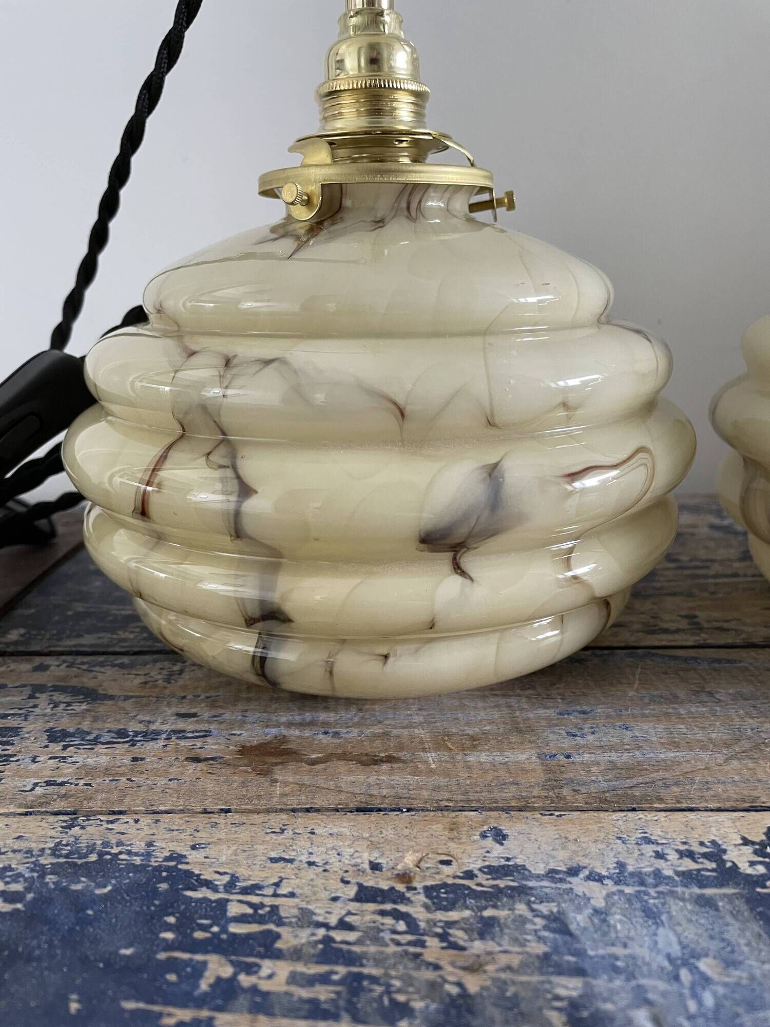 Set of two art deco portable ballrooms in electrified marbled opaline to nine