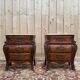 Pair of small bombe chests – Louis XV style – Marquetry & Marble –
