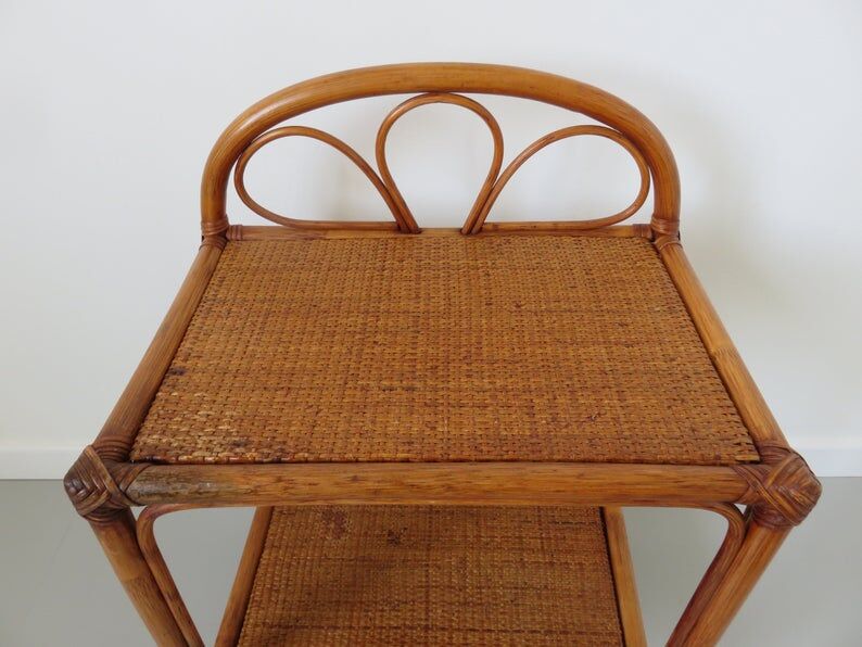 Pair of rattan and bamboo bedside tables 1970s