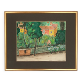 Rudolf möller 1881-1967. the houses, 1930. gouache. sbd. 30x40. frame