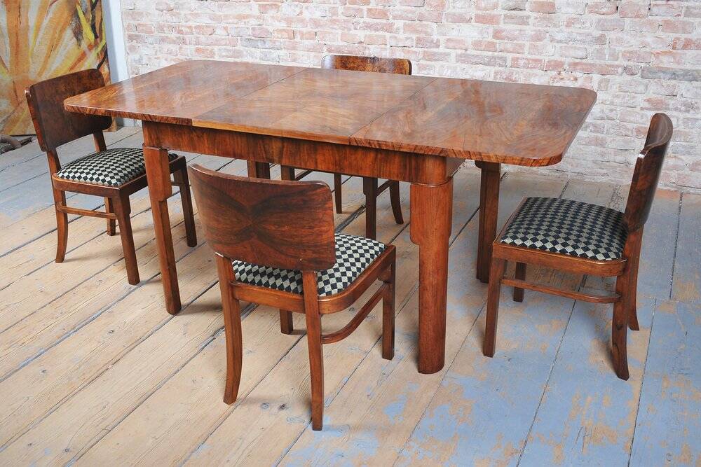 Art Deco Extendable Dining Table in Beech and Spruce, Czech, 1930s
