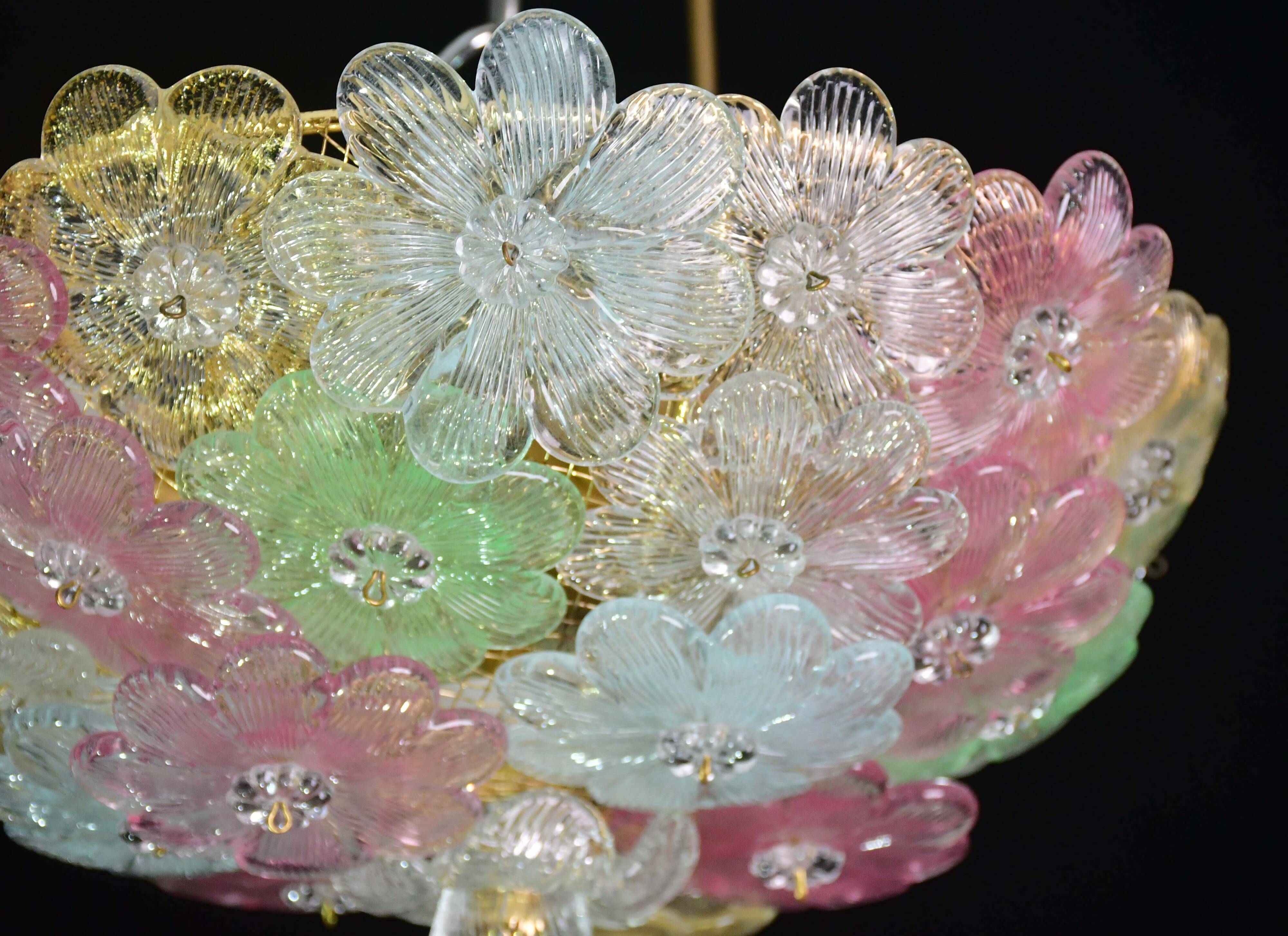 Charming Murano Barovier & Toso flowers flush light fixture, ceiling, 1960s