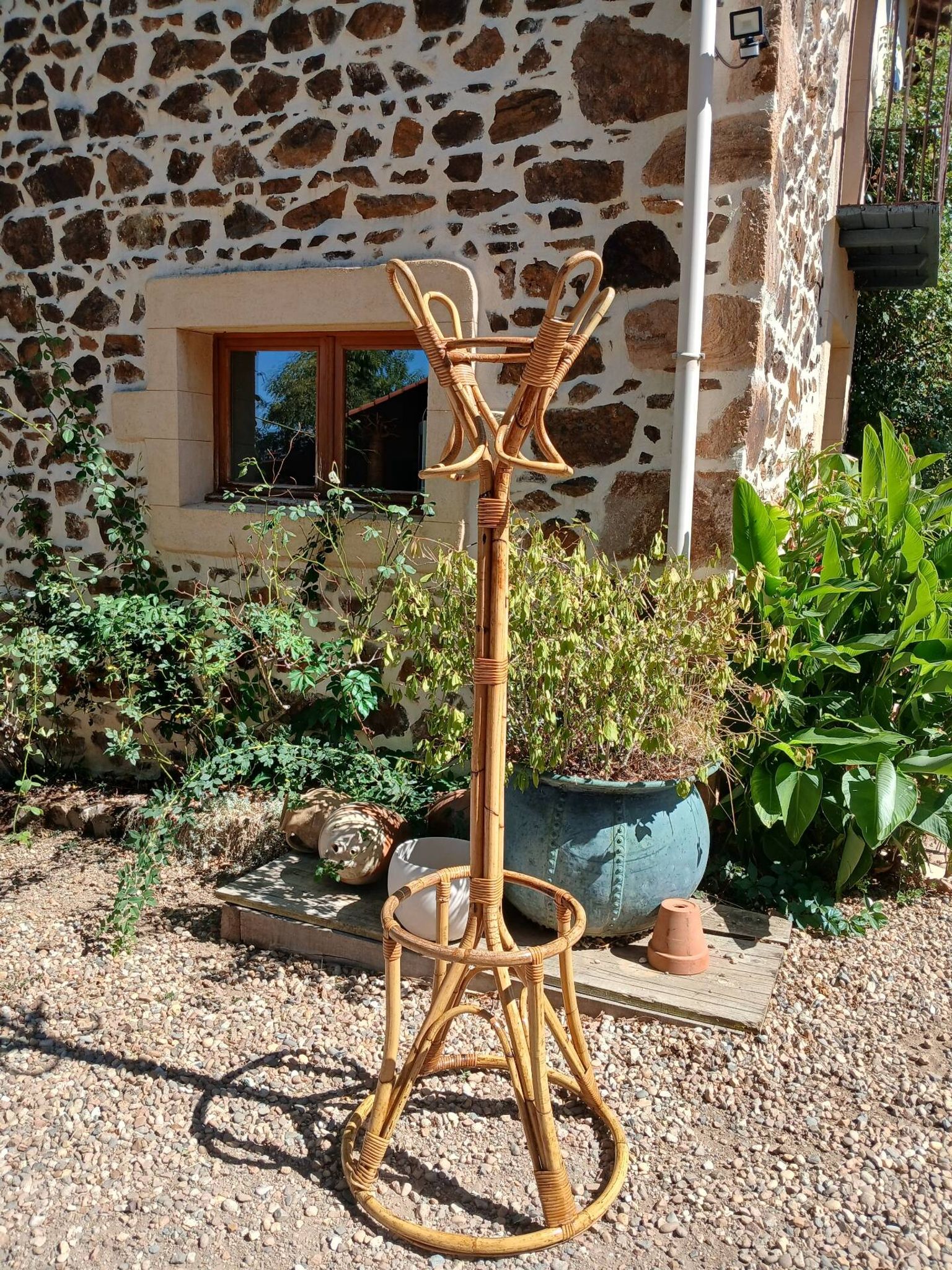 Vintage coat rack in bamboo and rattan