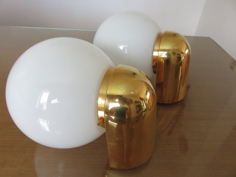 Pair of appliques " Limburg " white opaline and golden methacrylate 80s