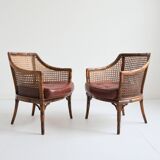 Pair of armchairs in walnut and antique cane, 19th century