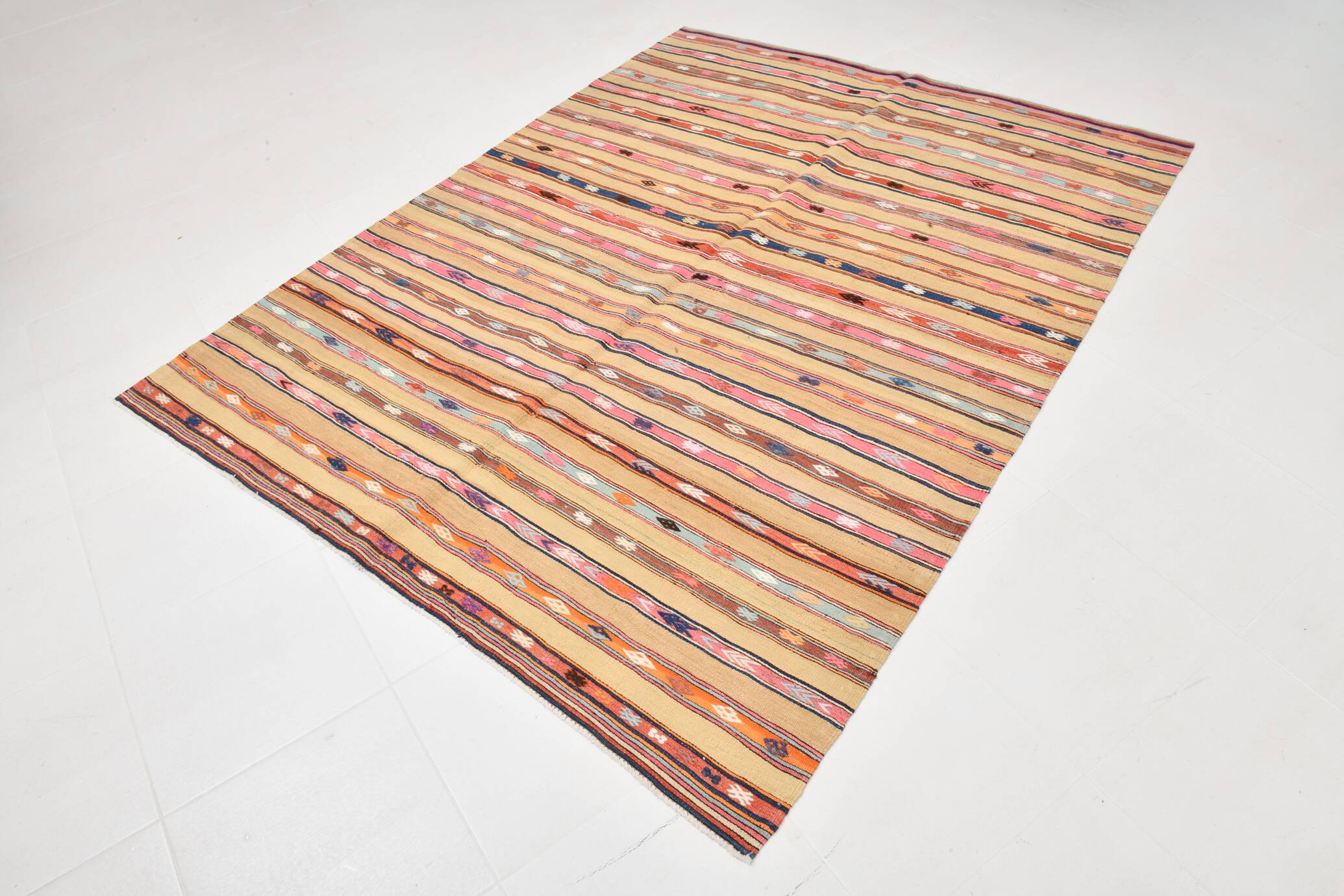 Vintage Striped Pattern Multicolor Kilim Rug, 183x239Cm
