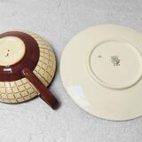 Vintage Longchamp Cup with Saucer – Cream and Brown Checkered Earthenware