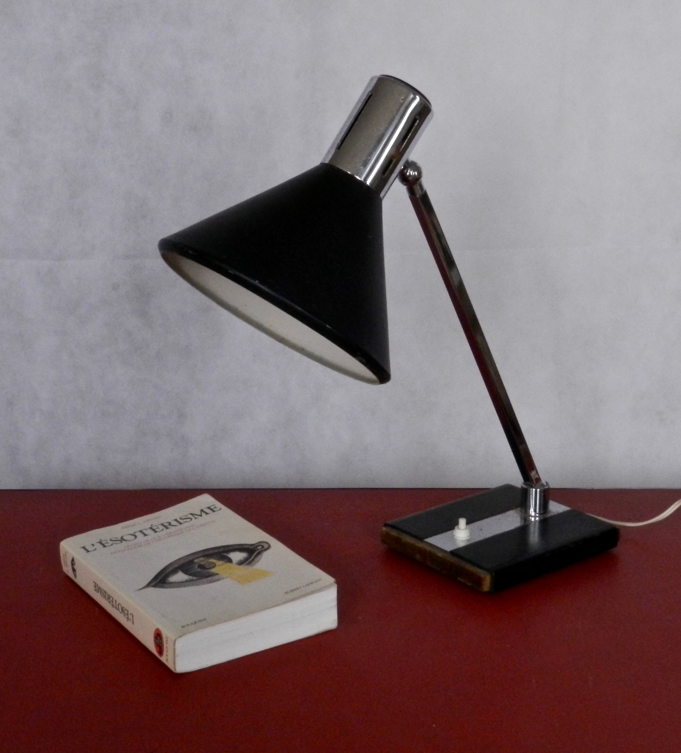 Vintage desk lamp wood metal and chrome 50s