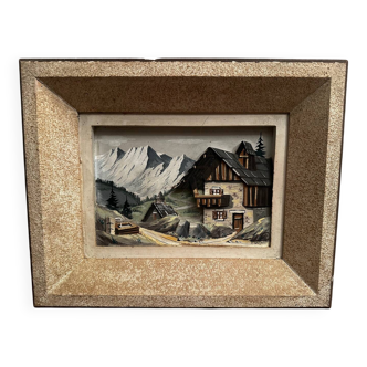 Vintage Alpine Table from the 1950s, Carved and Painted Wood, Signed Hauler