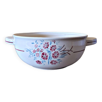Salad bowl with handles Badonviller Francine vintage, earthenware floral decoration