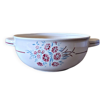 Salad bowl with handles Badonviller Francine vintage, earthenware floral decoration